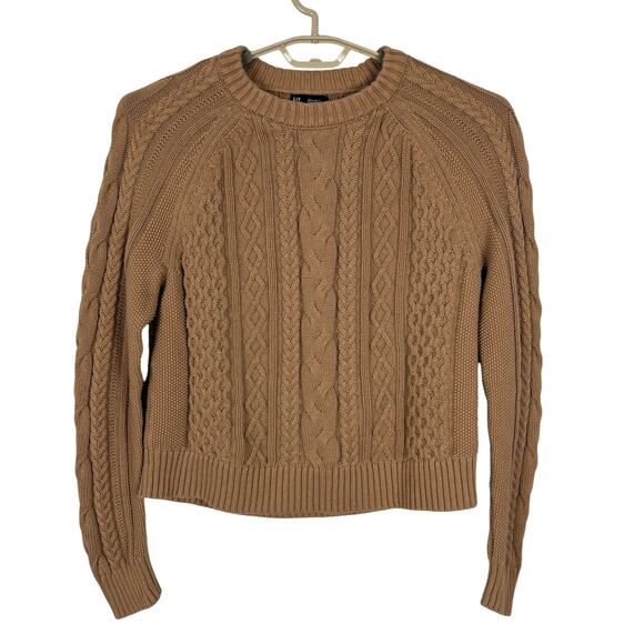 GAP Medium TALL Classic Cable-Knit Sweater Camel tan brown fisherman preppy - Picture 1 of 8